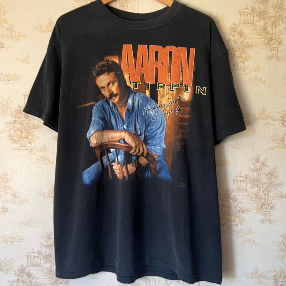 Vintage 90s Aaron Tippin Tour T-Shirt | Winterland Faded Black | Fits L